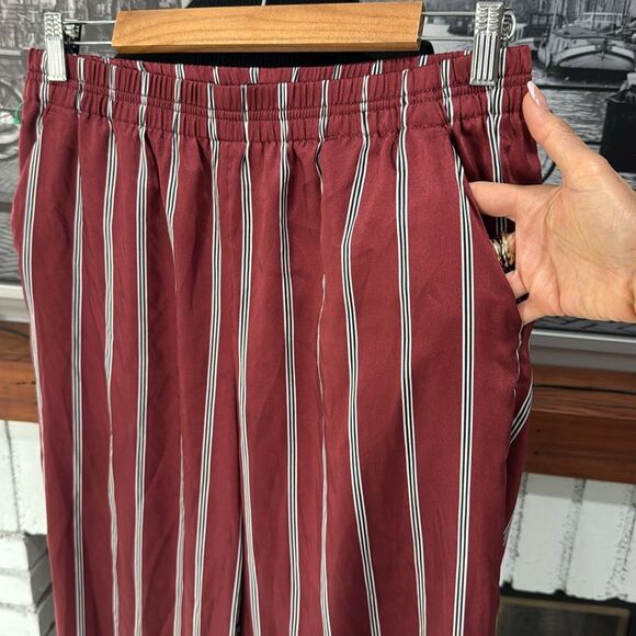 Express Women Pants Wide Leg Burgundy Red White Black Strip Small Stretch Waist - Picture 2 of 8